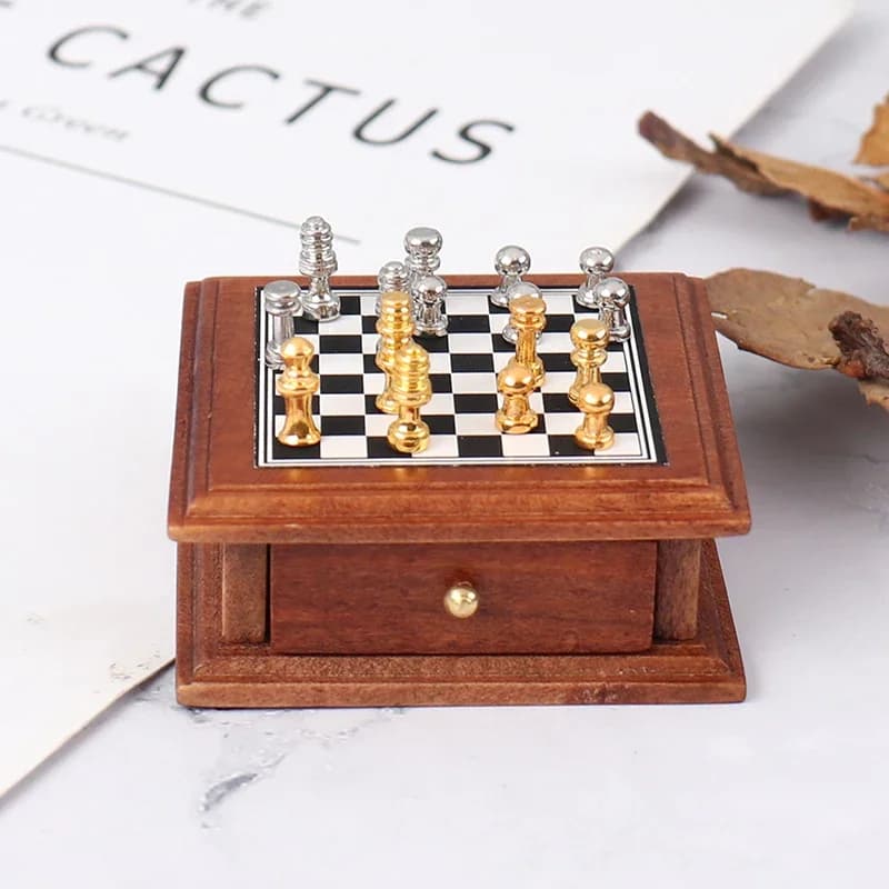 1 set 1:12 scatola di immagazzinaggio per scacchiera in miniatura per casa delle bambole set accessori per mobili giocattoli