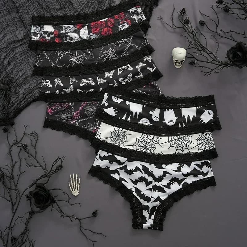 Women's Underwear Lace Edge Sexy lace Lingerie gothic style Skull pink comfortable and breathable triangle pants