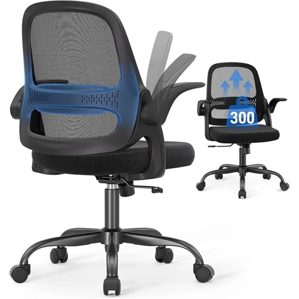 Ergonomic Mesh Office Chair for Home Office, Flip-Up Arms, Breathable Mesh Back & Thick Seat Cushion, Swivel Rolling Computer Desk Chair, BIFMA Certified