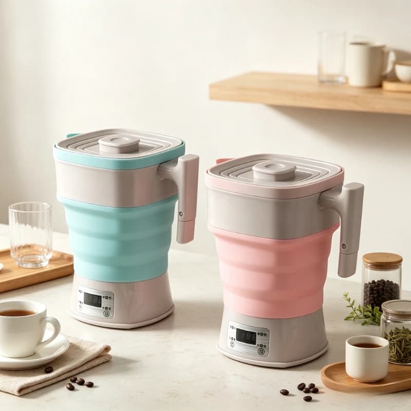 Unisex Portable Silicone Foldable Electric Kettle, Touch Control Smart Temp Adjust Travel Water Boiler, Rustproof Long-Lasting