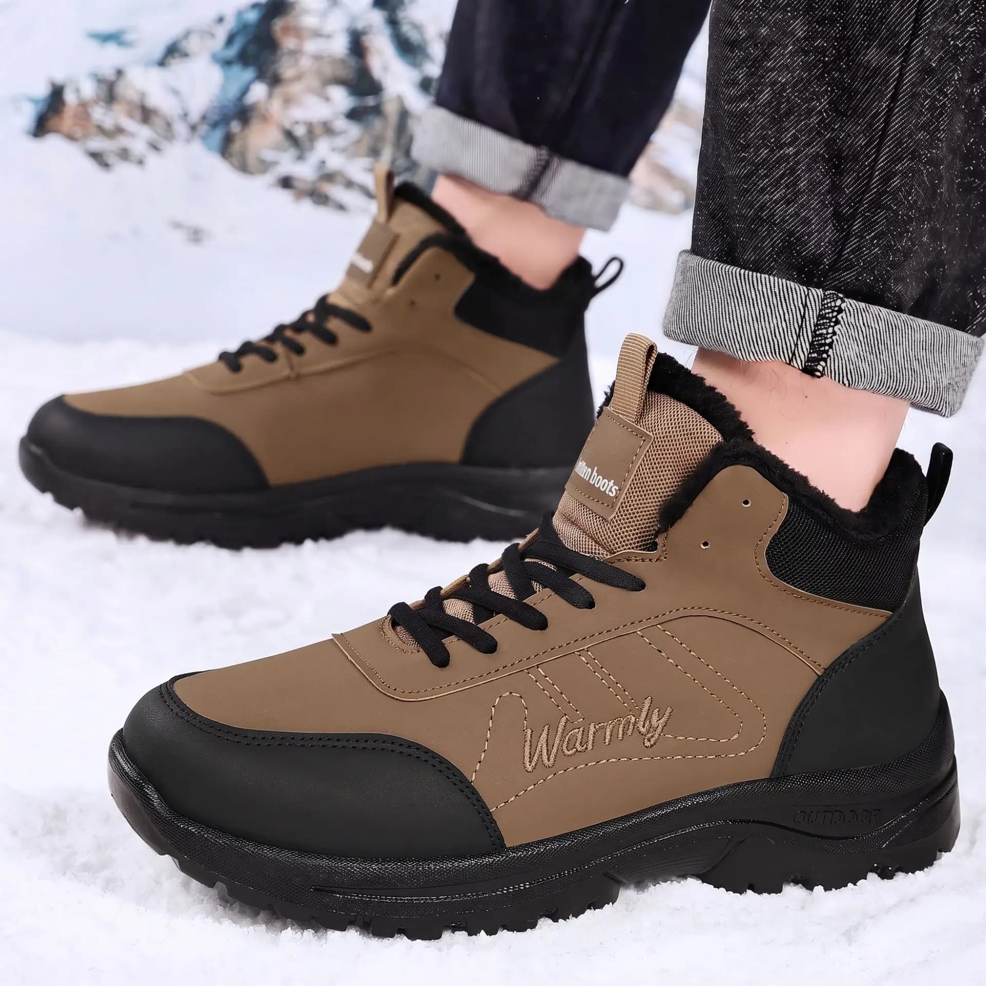 Stivali da neve invernali da uomo ispessiti e caldi, stivali da uomo alla moda in tinta unita, scarpe da uomo con suola morbida e morbida