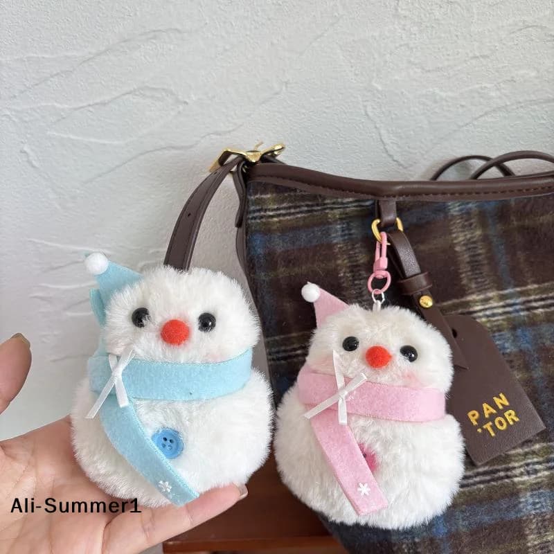 【E】 Simpatico Portachiavi con Pupazzo di Neve e Sciarpa a Fiocco di Neve, Peluche Kawaii, Giocattolo Invernale, Ciondolo per Zaino, Accessori Regalo
