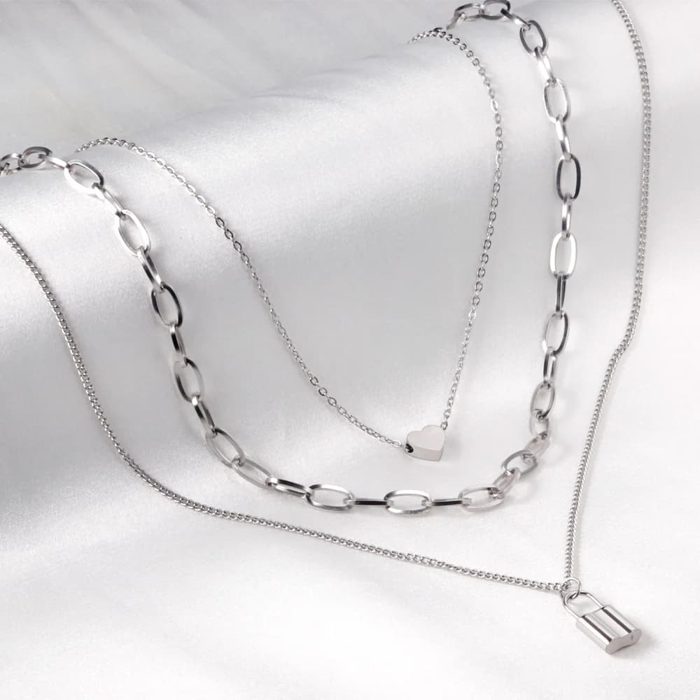 LUXUKISSKIDS Thick Chain Necklace For Girls Cool Trendy Decor Steel Necklace For Women Cute Heart Lock Pendant Collier Aesthetic
