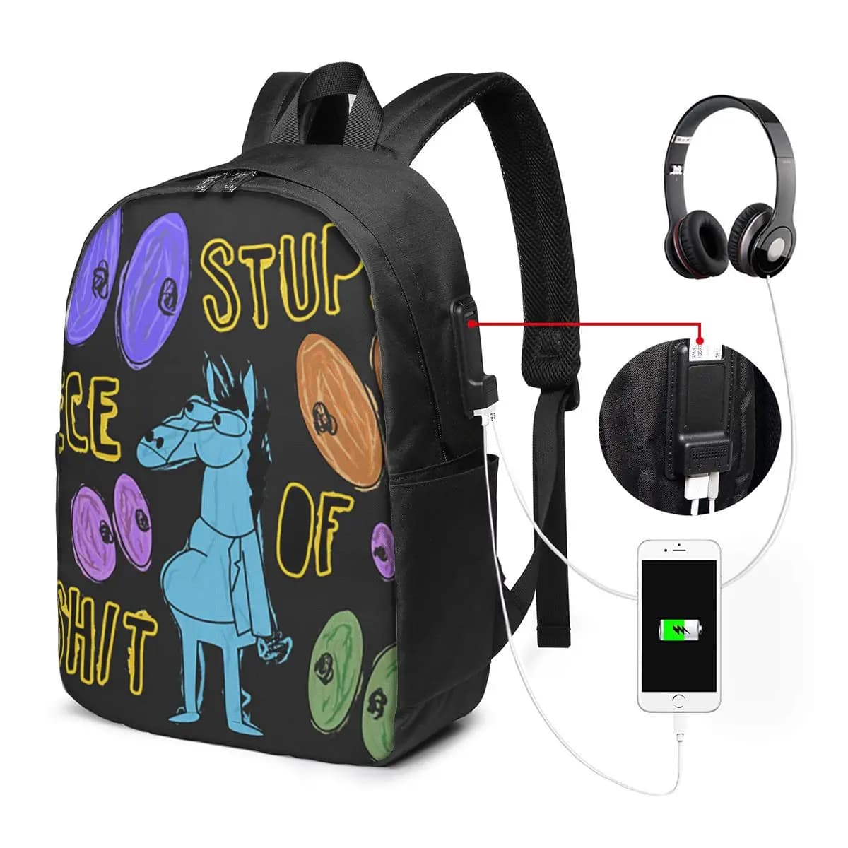 Zaino Cartoon Bojack Horseman Stupid Piece Of Shit, borsa da viaggio per notebook, borsa per computer, borsa per studenti universitari, borsa per laptop