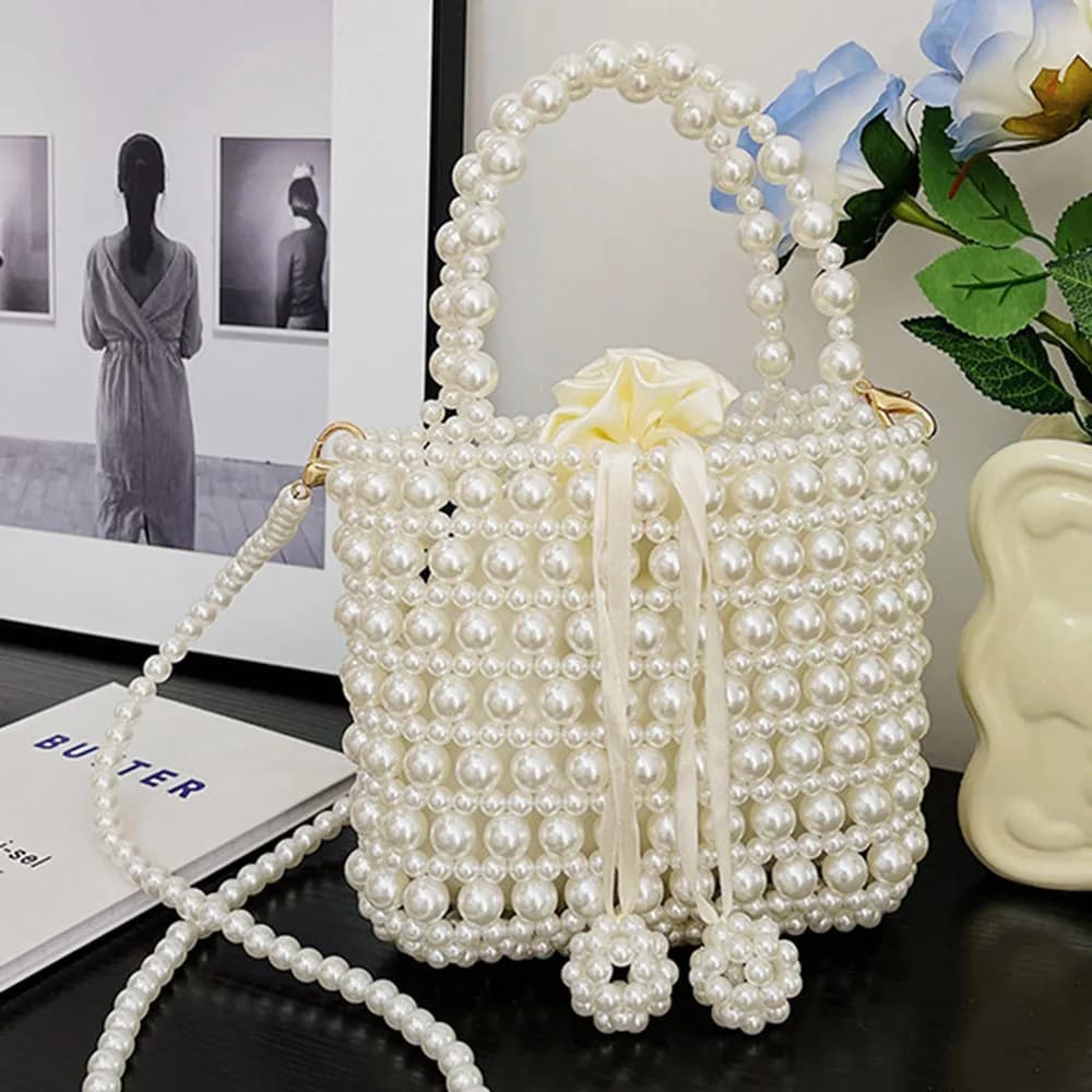 Hot Selling Solid Color Peal Mini Square Bag Solid Chain Crossbody Bag Hollow Out Underarm Bags Summer Fashion Women Handbag