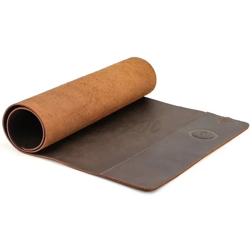 Vintage mouse pad in cowhide leather with super large dirt-resistant and waterproof strap desk for leather computer with 15 W wireless charging