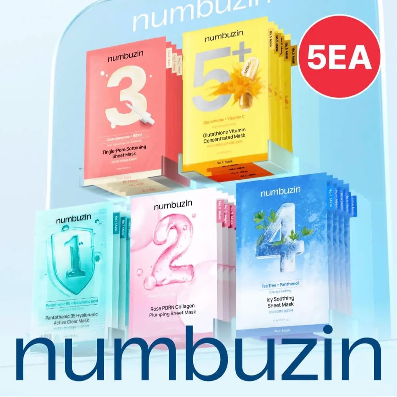 Numbuzin No.5+ Vitamina No.9 NAD Bio Lift Mask No.1234 Serie Maschere Icy Sooth SOS Icy Sooth per una Pelle Luminosa Effetto Rugiada, con Collagene Acquoso e Effetto Tingle per Ammorbidire i Pori