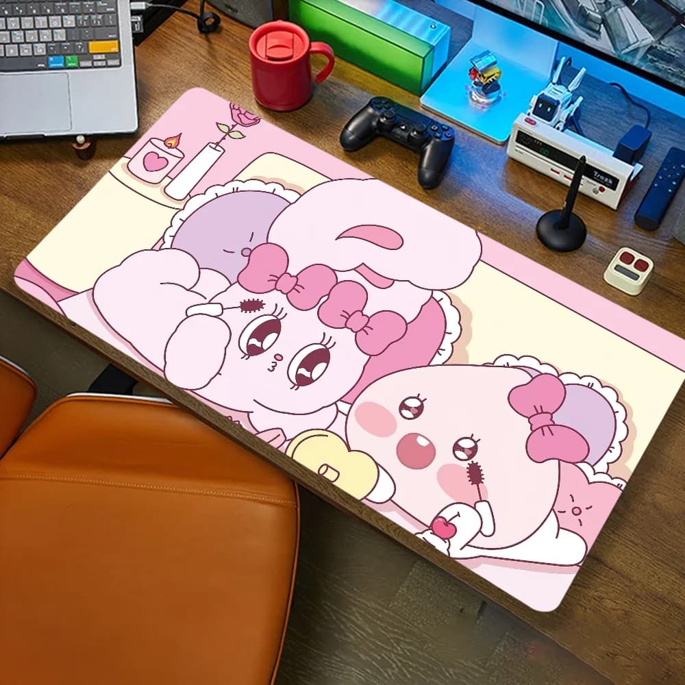 Simpatico tappetino per mouse P-Pink E-Esther Bunny Tappetini per tavolo da gioco per computer da ufficio Tappetini da scrivania lunghi per tastiera da gioco antiscivolo in gomma XXL