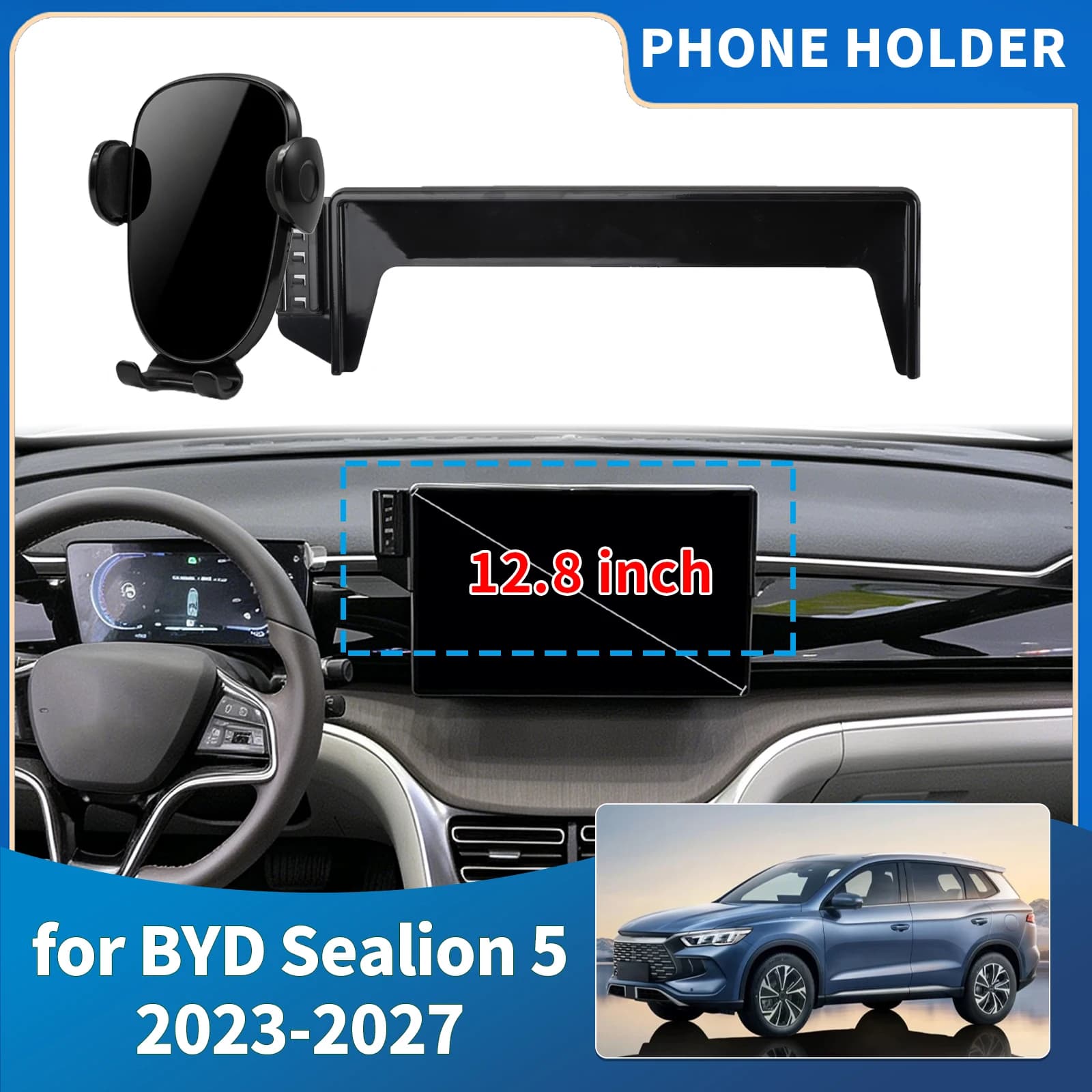for BYD Sealion 5 DM-i 2023-2025 2026 2027 LHD 12.8inch Integrated Screen Mount Phone Holder Mount Car Accessories