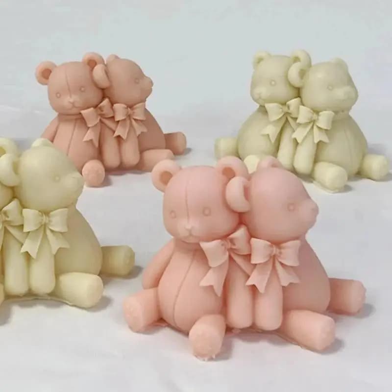 Back-to-back Lover Bear Silicone Mold DIY Candle Soap Gypsum Resin Chocolate Mould Handmade Craft Decoration Tool
