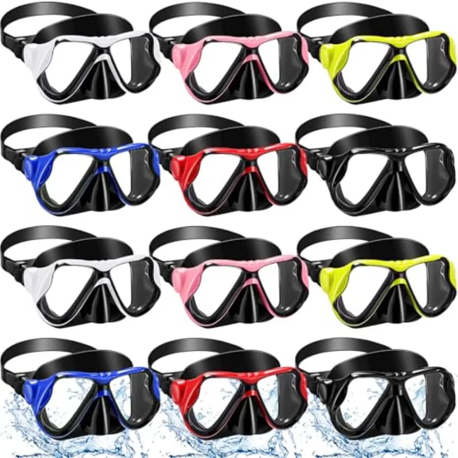 Set di 12 Maschere per Snorkeling per Adulti, Maschera Subacquea Antiappannamento, Attrezzatura per Immersioni, Occhialini Panoramici per Nuoto per Uomini e Donne