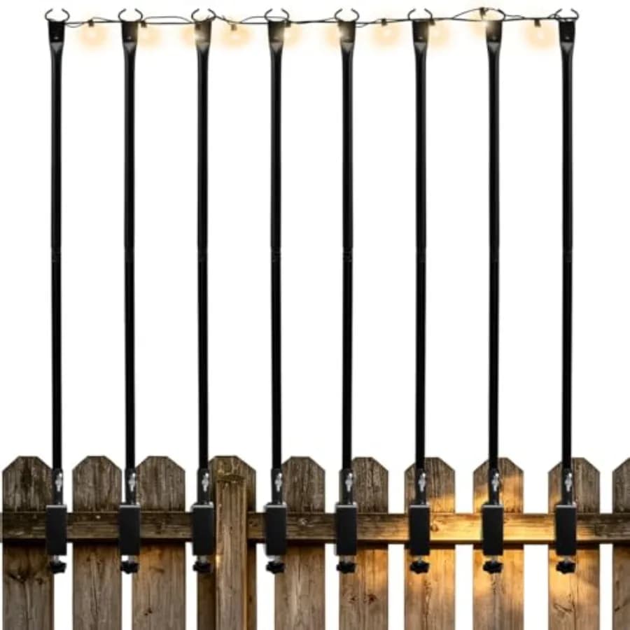 Pali per Luci da Esterno per Catene Luminose, 4FT, Confezione da 8, Pali per Luci da Terrazzo con Morsetti Compatibili con Recinzioni, Pali per Catene Luminose per D