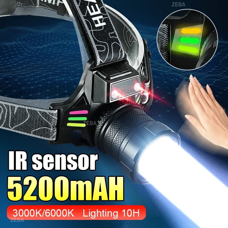 3000K/6000K ultra bright headlights, the most powerful remote head flashlight sensor, high-power with yellow light fishing light