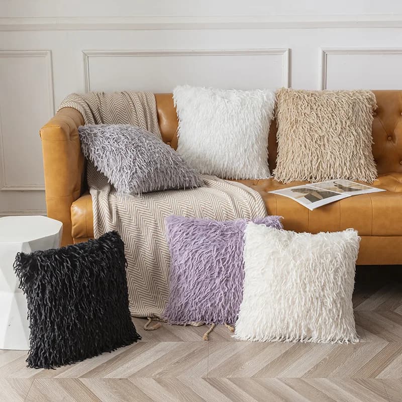 Faux Fur Cushion Cover 18x18inch 12x30 Inch Soft Cozy Grey Ivory White black Soft Cozy Home Decoration for Sofa Bed Chair