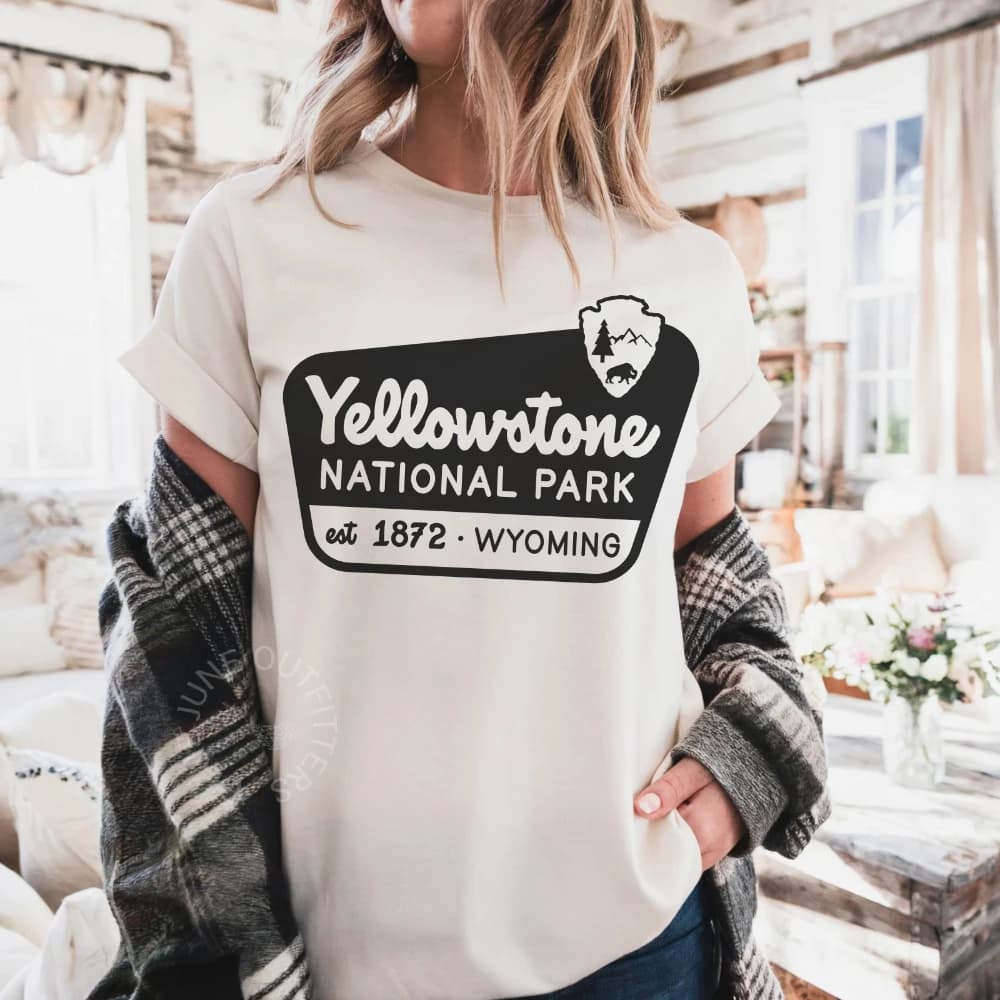 Yellowstone National Park T-shirt – Retro logo design, unisex, pure cotton, streetwear shirt women clothing y2k top