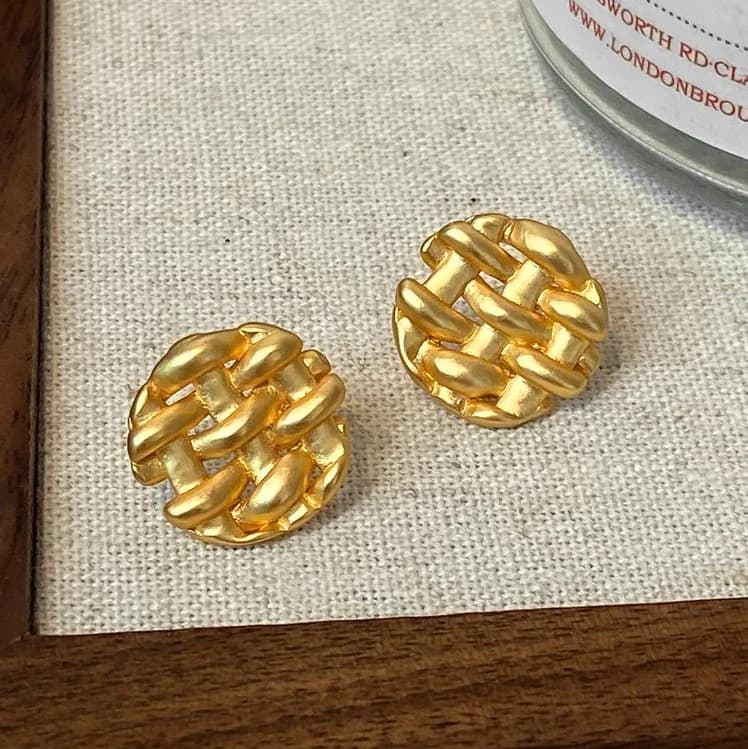 Round Button Earrings with a feeling of real sterling silver 925 18K gold for women's vintage jewelry accessories