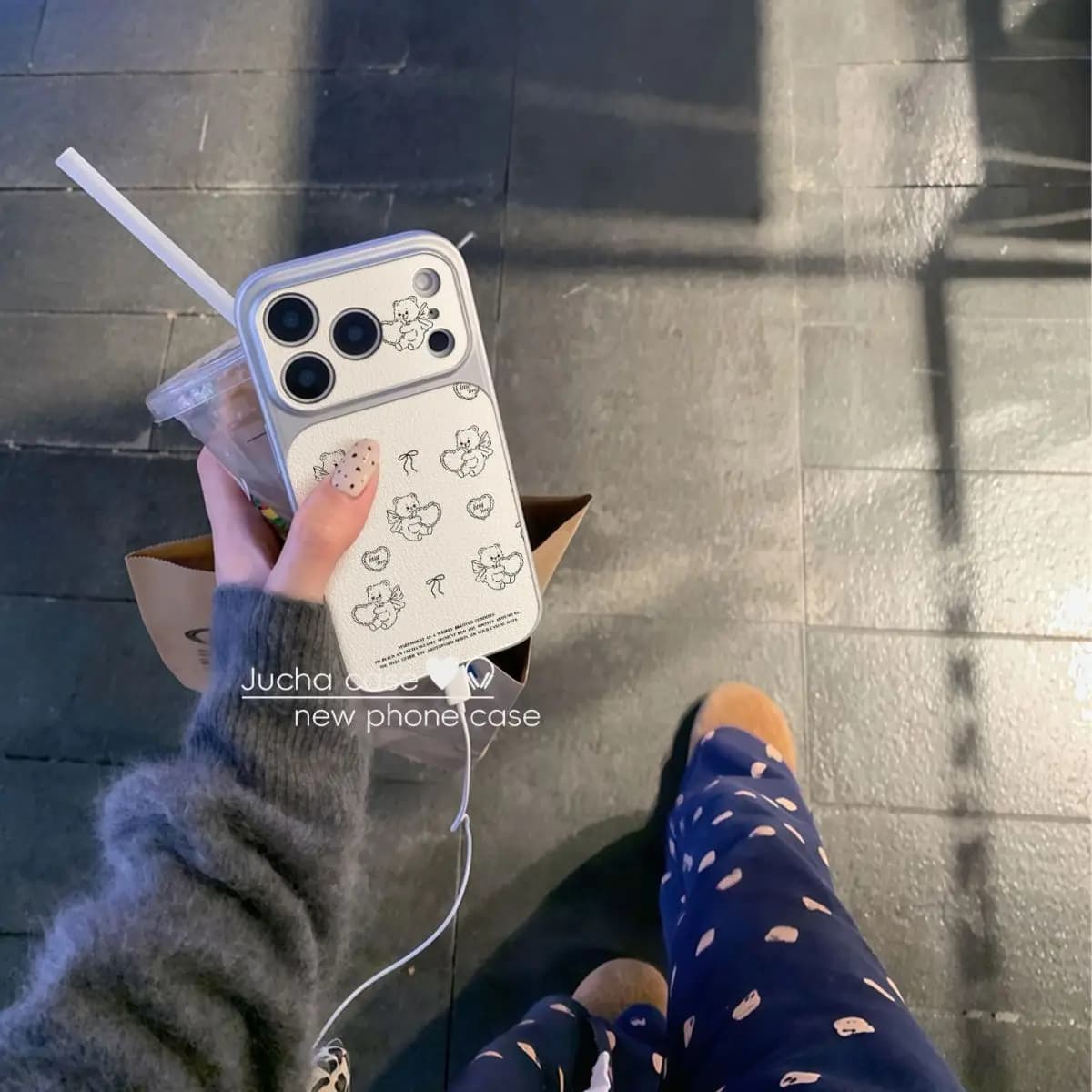 INS Korean White Love Angel Bear for iPhone 17 16 15 14 13 Pro Max Plus