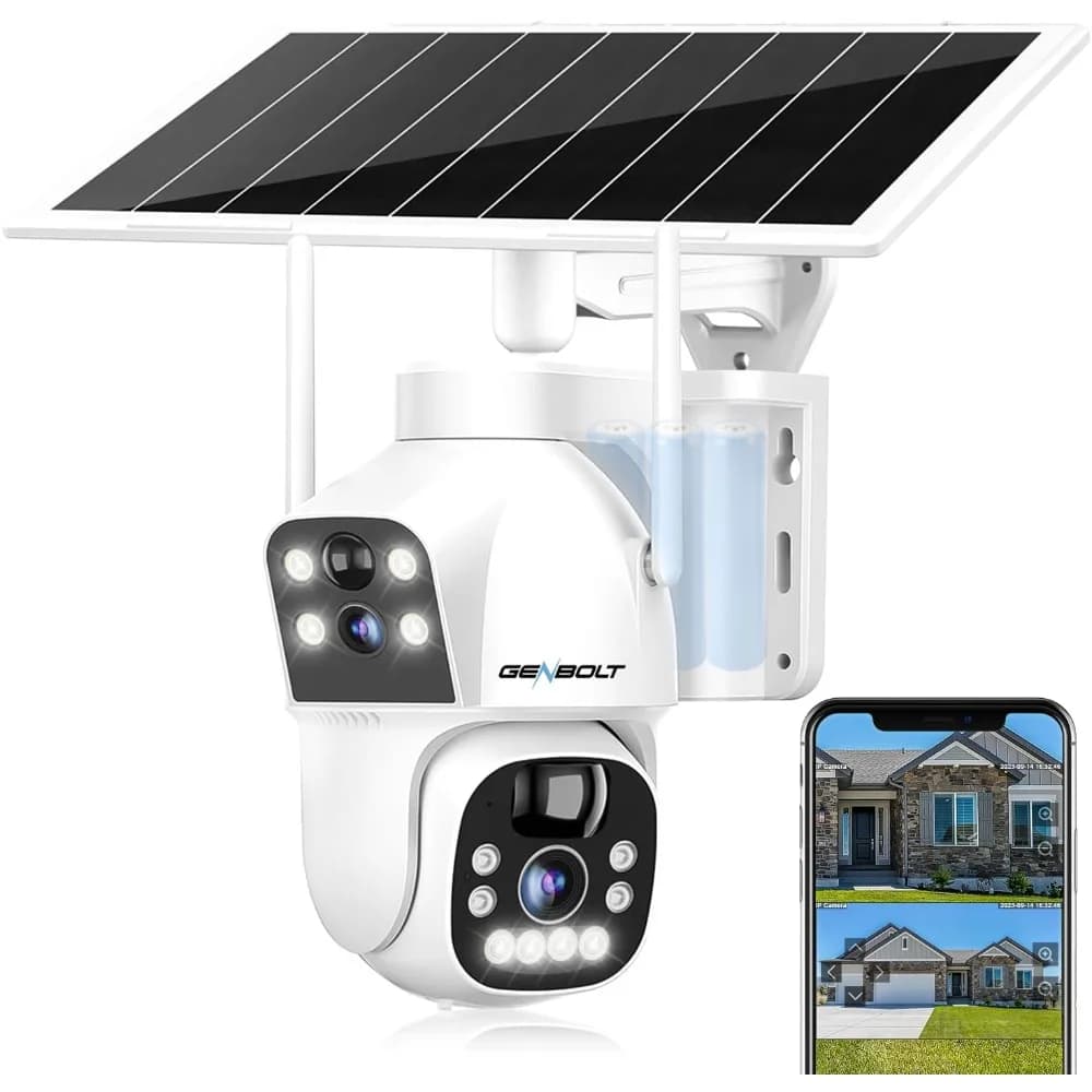 telecamera di sicurezza wifi solare wireless esterna, telecamera di sorveglianza domestica alimentata a batteria da 8 W 15600 mAh cctv con doppia visualizzazione, doppia lente s