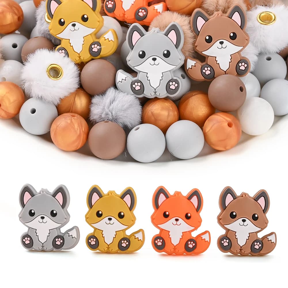 30 pezzi di perline in silicone set di perline rotonde per massaggiagengive a forma di volpe per accessori per la creazione di gioielli con braccialetto a catena ciuccio per bambini fai da te