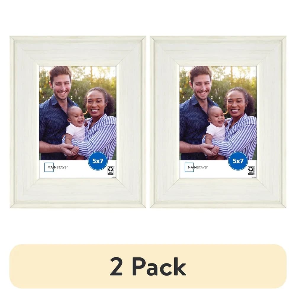 Pack of 2 rustic white table frames 5x7 durable plastic, vertical horizontal glass front display, unique wall decoration for gallery