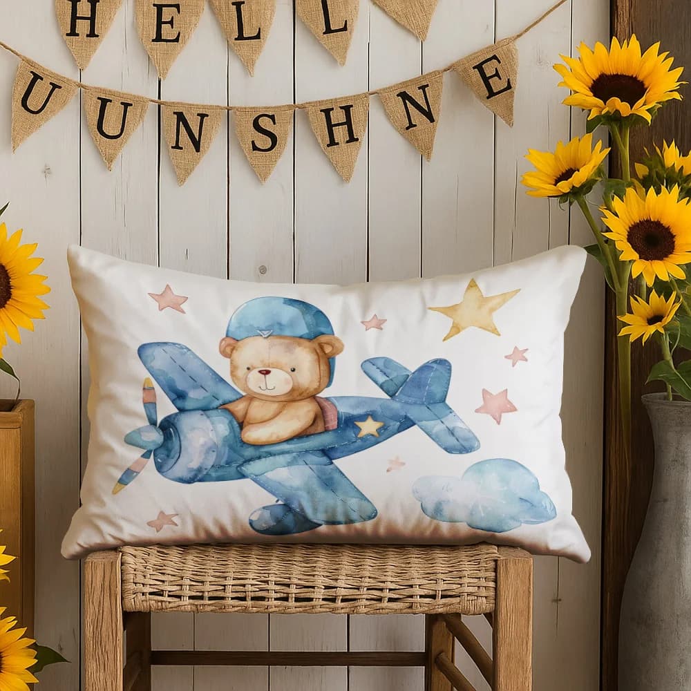 1 copripiumino a forma di orsetto che vola in aereo, adatto per divano, camera da letto, soggiorno, cameretta dei bambini, regalo dolce per gli amanti dei viaggi