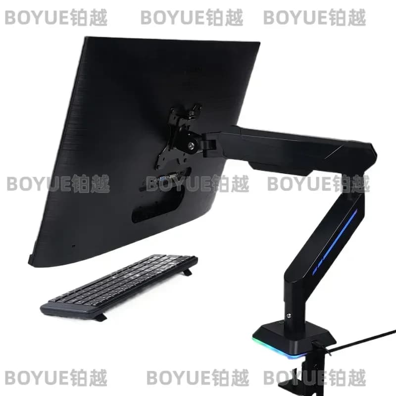 RGB LED Pneumatic Monitor Arm Single Desk Mount Clamp 17 to 32 Inch VESA 100x100 Adjustable Gaming Screen Holder Stand