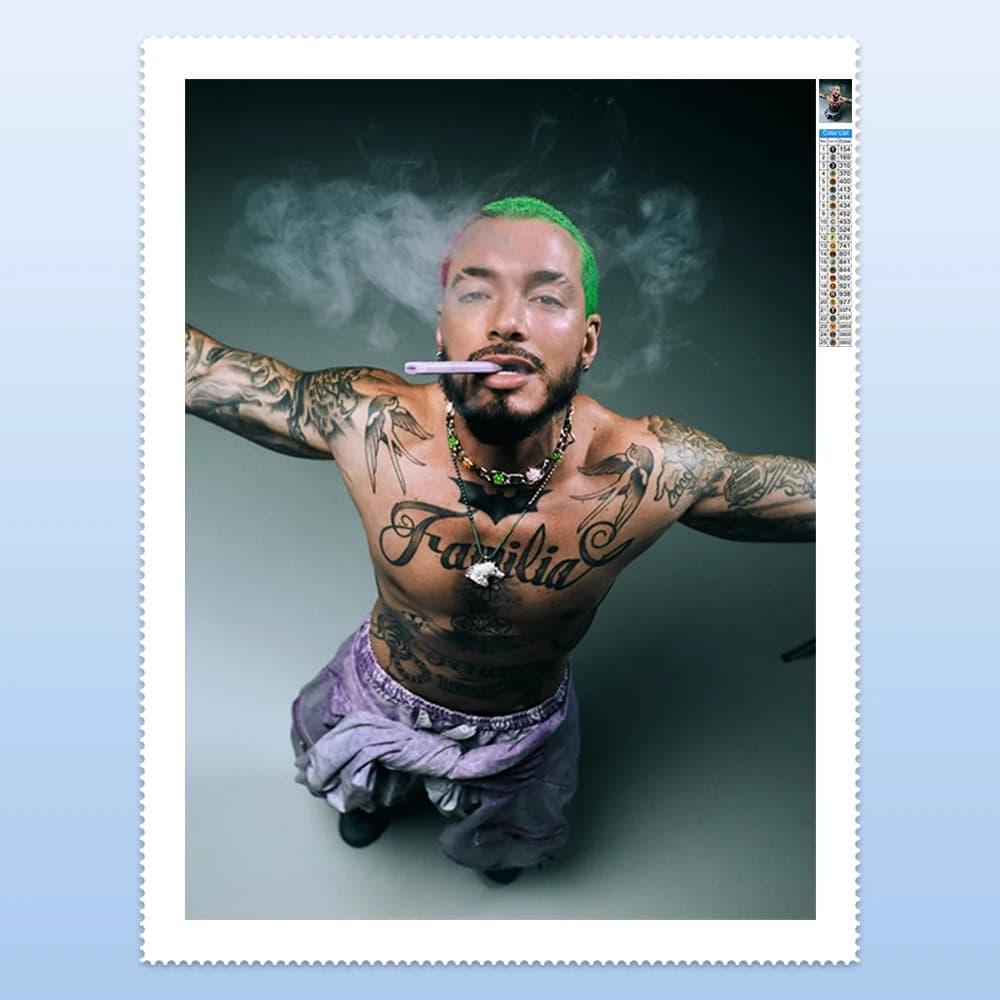 Pittura Diamantata 5D: Stellina Musicale Reggaeton J Balvin - Ricamo Diamantato Fai da Te, Decorazione Murale per la Casa, Collezione per i Fan del Cantante Reggae