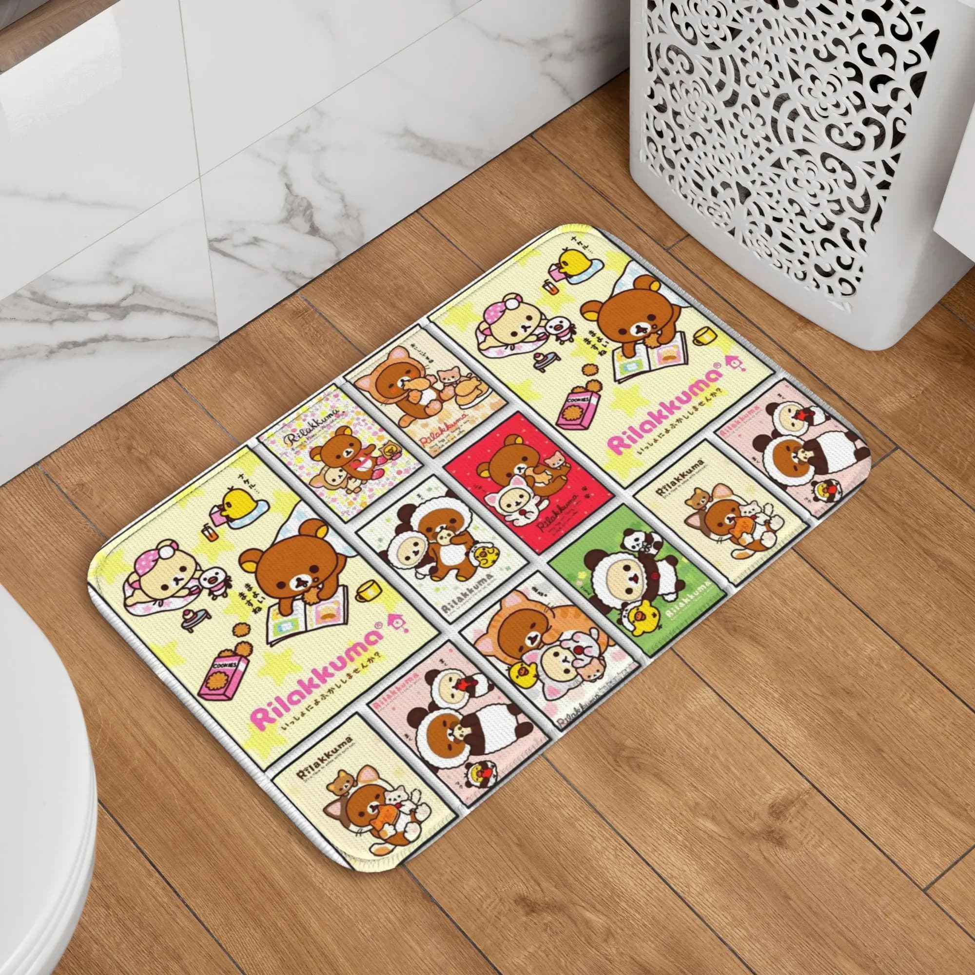 Tappetini Personalizzati Anime Rilakkuma Cartoon Kawaii per Ingresso, Cucina, Bagno, Balcone, Tappeto da Esterno