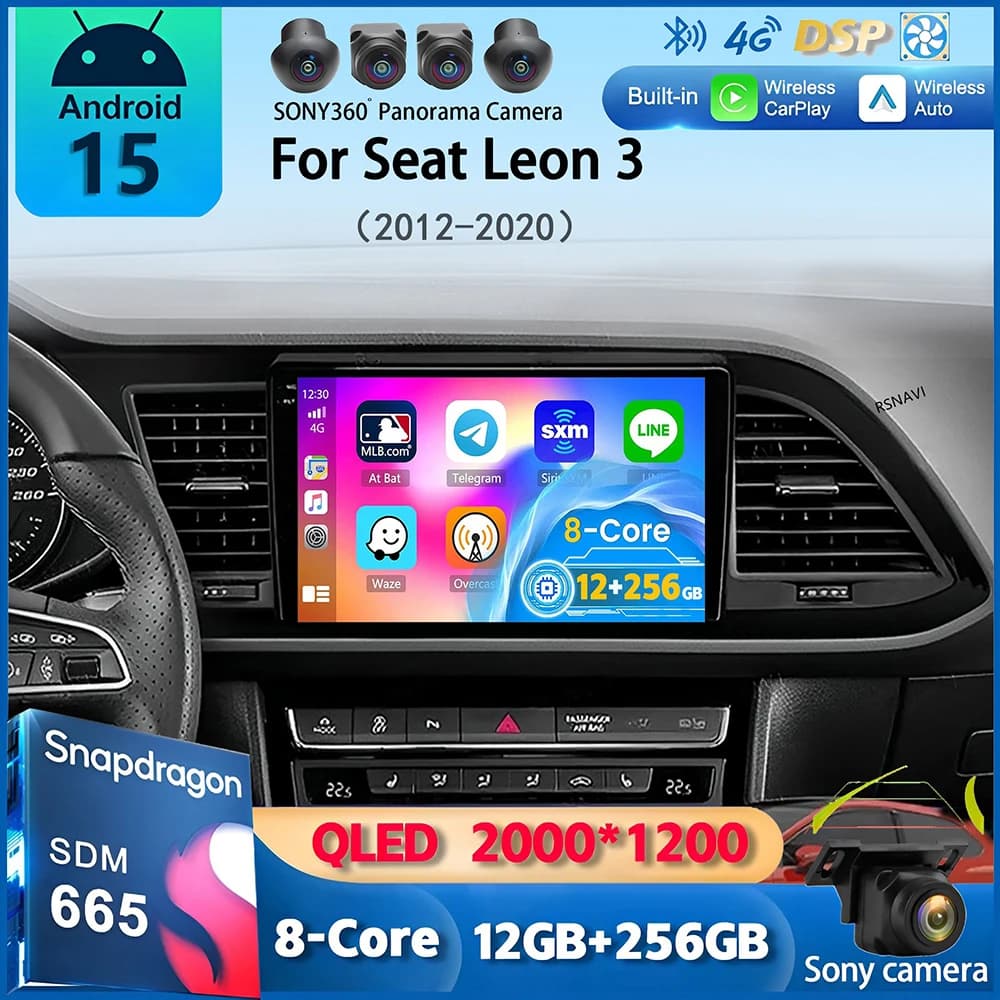 Android 15 Carplay Autoradio Per Seat Leon 3 2012 2013 2014 2015 - 2020 Navigazione GPS Lettore Multimediale stereo wifi + 4G Auto BT