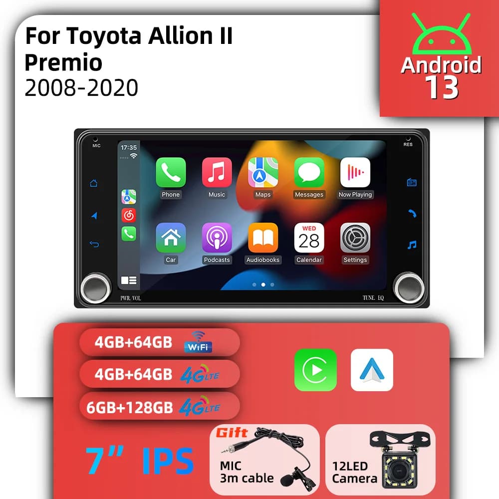 Car Multimedia 7" Screen Android for Toyota Allion II Premio 2008-2020 Wireless Carplay Autoradio 2Din Radio Head Unit Stereo