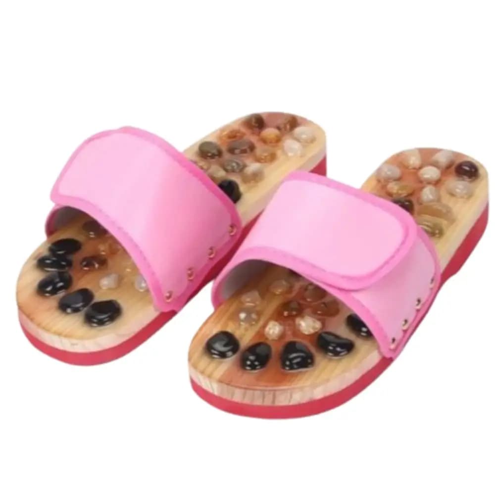 Natural Pebbles Acupressure Massage Slippers Rotating Anti-slip Massage Stone Sandals Adjustable Feet Care Foot Massager Shoes