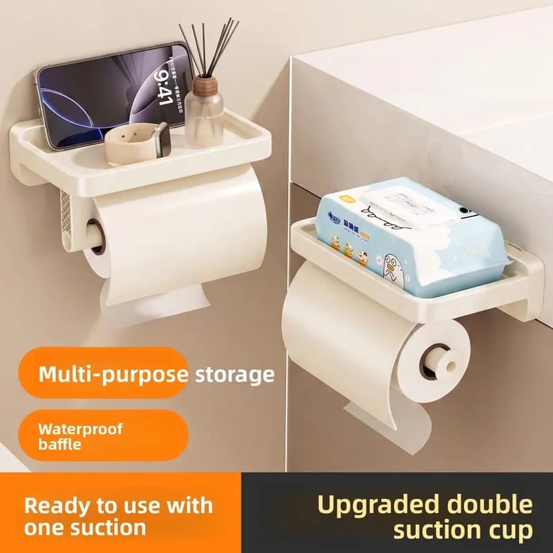 Bathroom suction cup tissue box wall-mounted no-drill toilet paper holder bathroom tissue roll storage rack