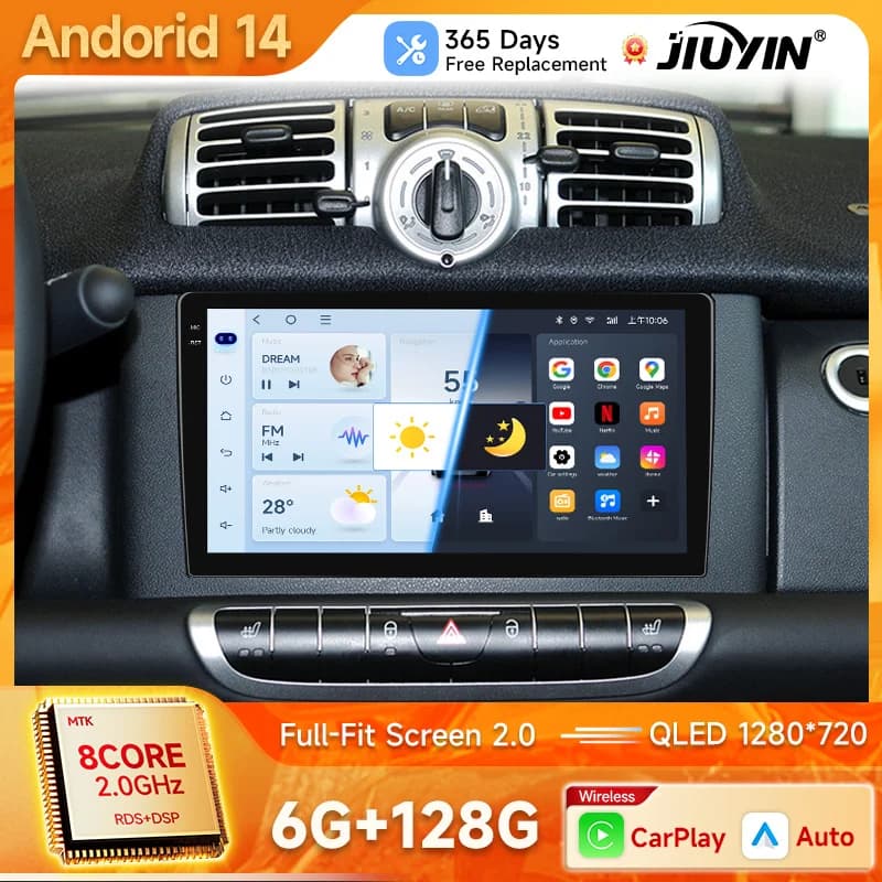 Radio 2Din Stereo per Mercedes Benz B200 Smart Fortwo 451 2006-2009 CarPlay Auto Audio Lettore Multimediale GPS Autoradio
