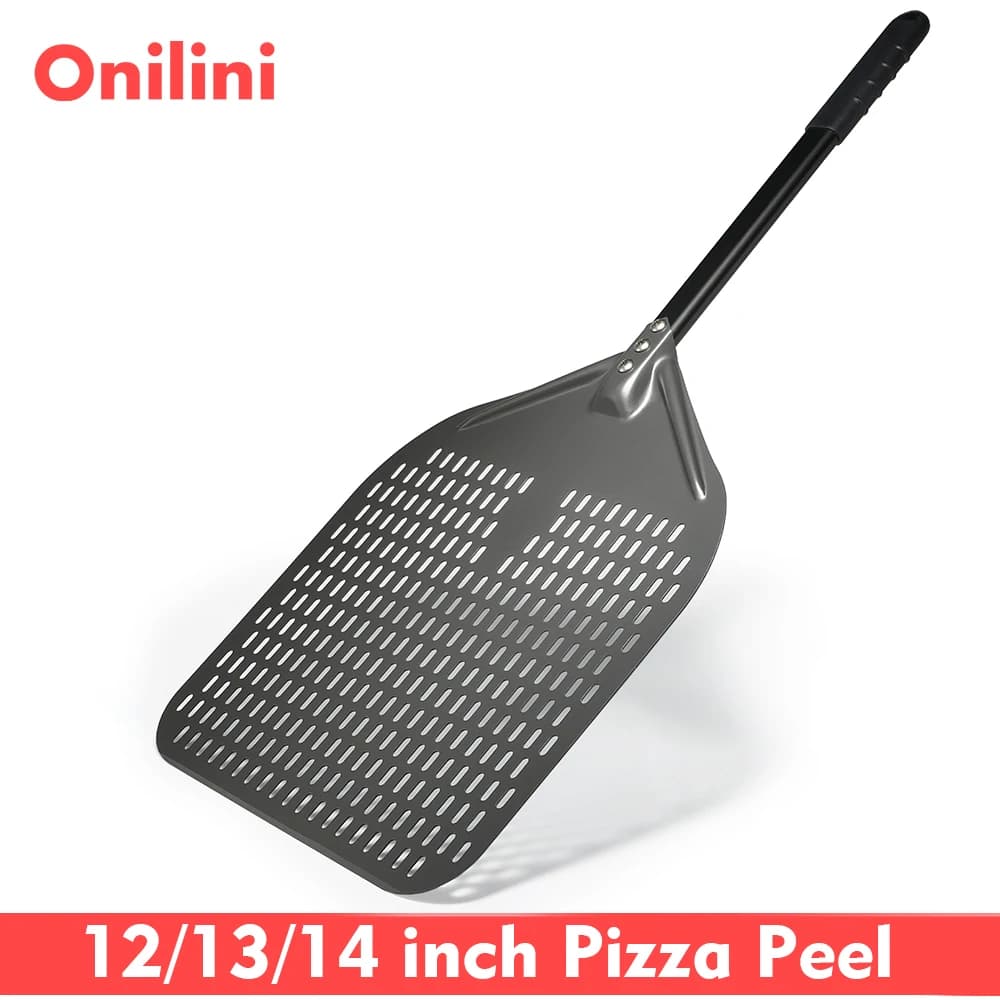 Onilini 12/13/14/16 pollici Buccia per Pizza Pizzas Traforate Pala per Pizza Rettangolare con Manico in Lega di Alluminio Buccia per Pizza