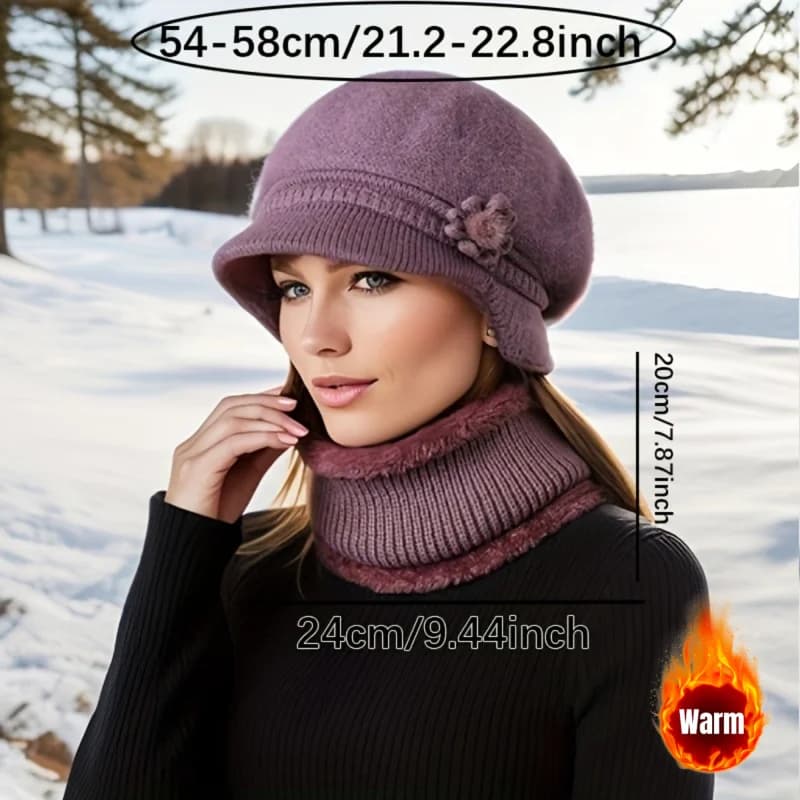 Set cappello e sciarpa invernale da 2 pezzi per donne anziane e mamme - Cuffie antirumore calde antivento e scaldacollo