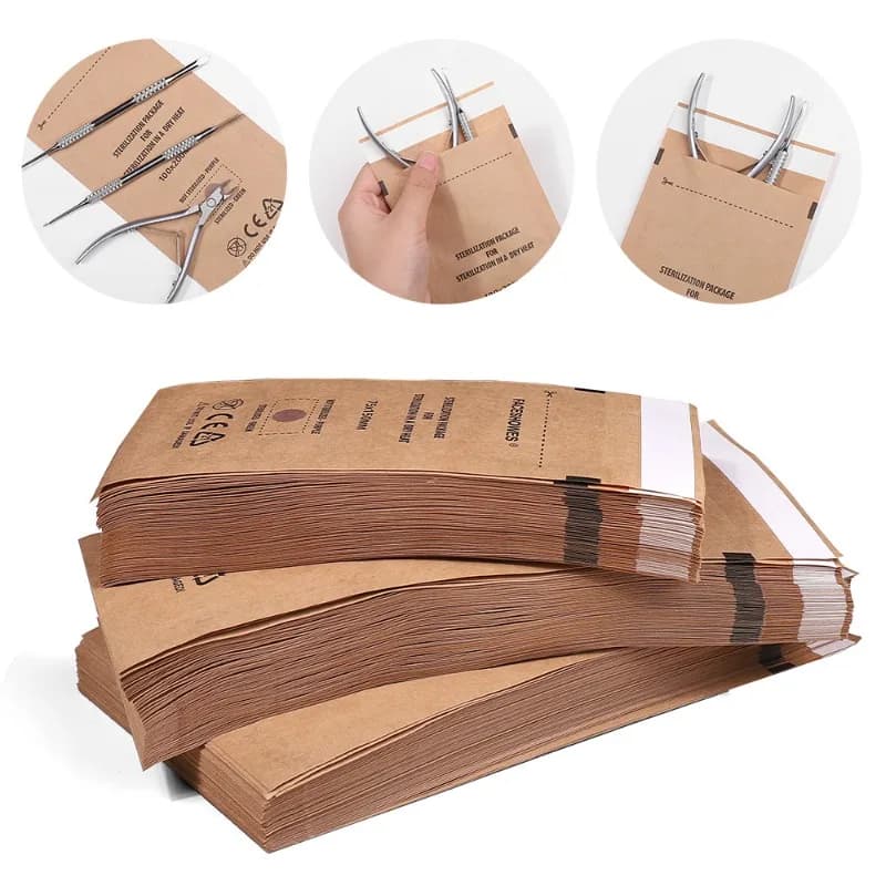 100Pcs Manicure Kraft Bags Nail Art Sterilizer Nails Clean Sterilization Bag Disposable Manicure Supplies UV Disinfection Tools