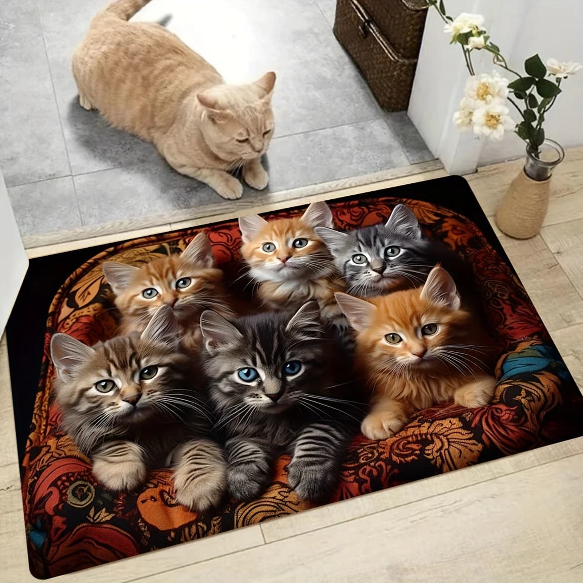 Tappetino da Bagno con Gattino Carino, Tappeto da Cucina, Moquette per Soggiorno Lavabile in Lavatrice, Tappeto Decorativo per Ingresso