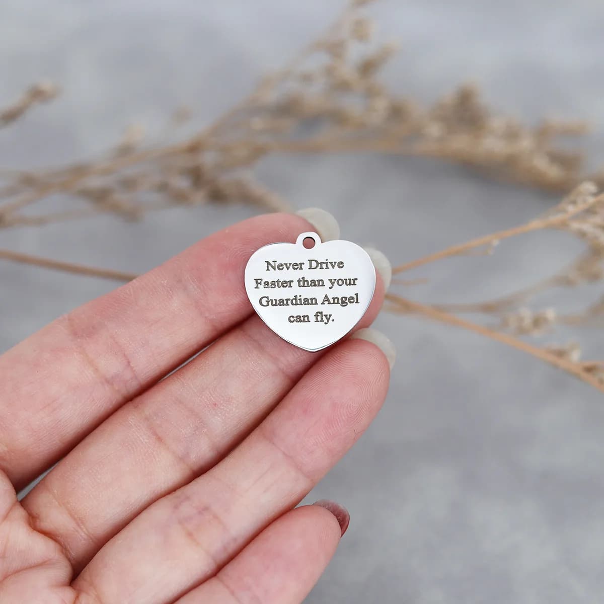 3Pcs/lot Heart-shaped Never Drive Faster Than Your Guardian Angel Can Fly Laser Engraved Charm Pendants For Jewelry Making Diy