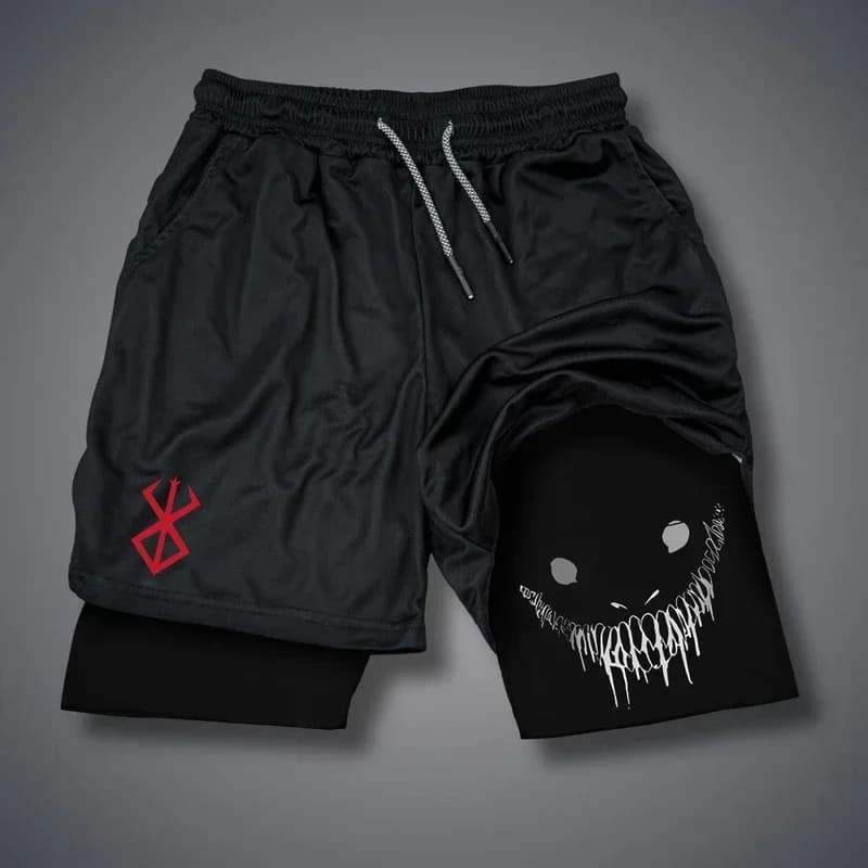 Summer Men Shorts Funny Graphic Print Running Fitness Gym Training Sport Shorts Quick Dry Workout Jogging Double Deck Shorts Man