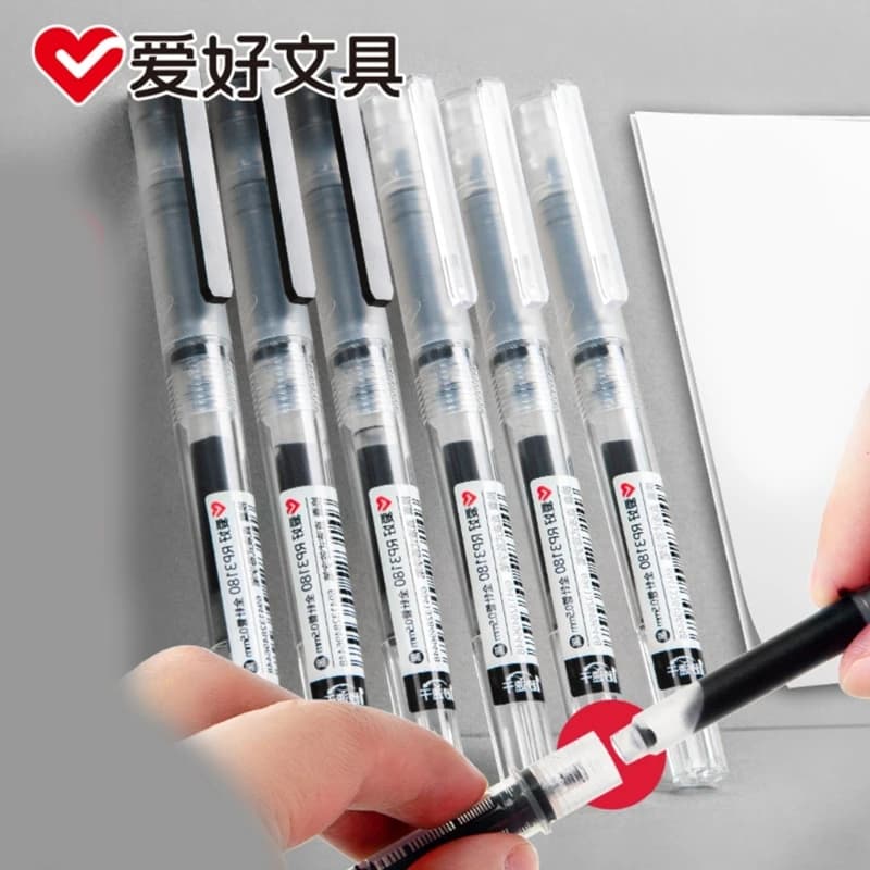 Penna roller da 0,5 mm ad asciugatura rapida Penna gel roller liquida diritta con inchiostro nero rosso F19E