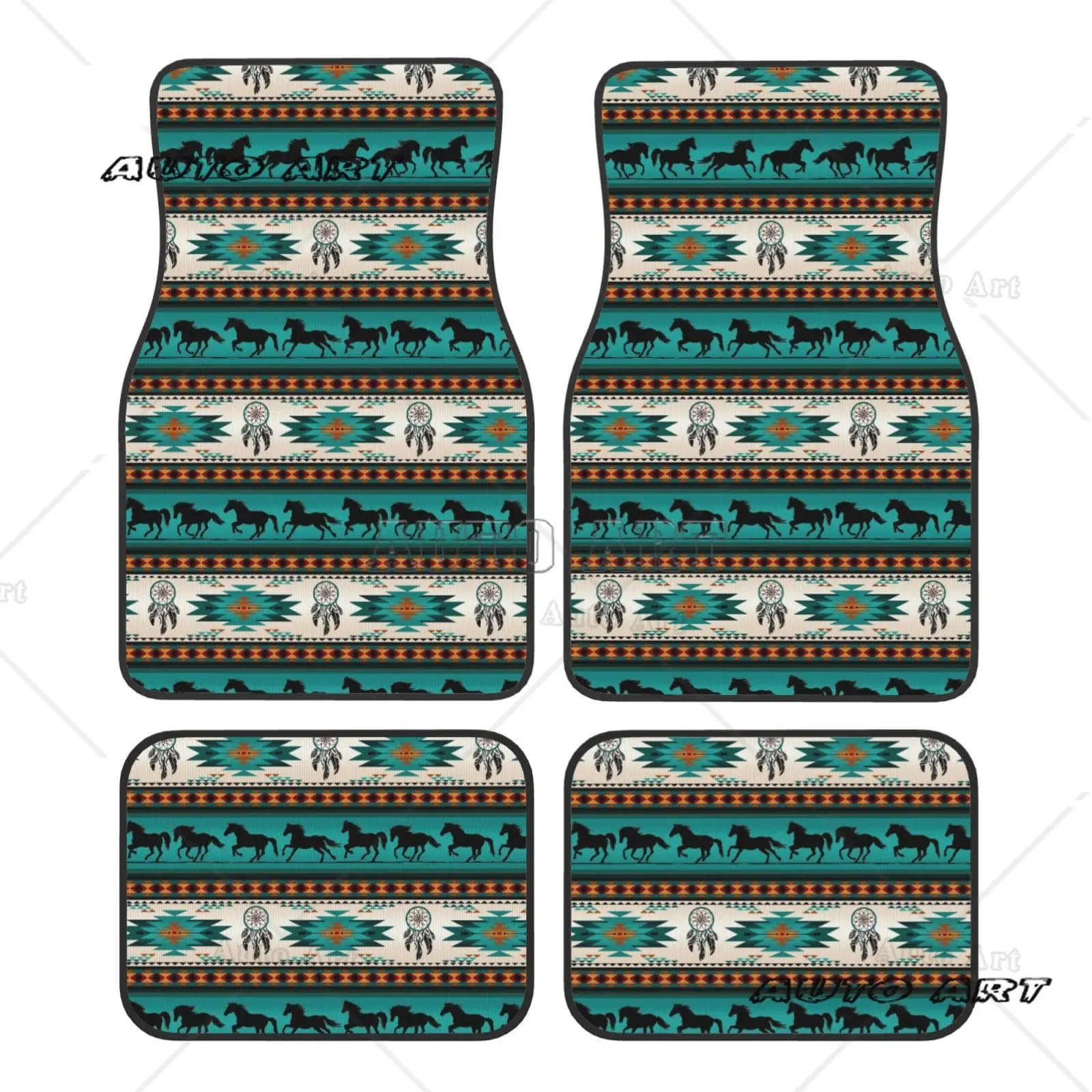 Bohemian Style Aztec Dream Catcher, Car Mat, Ethnic Style Decorative Carpet Mat, Front and Rear Full Set Suitable for All Cars