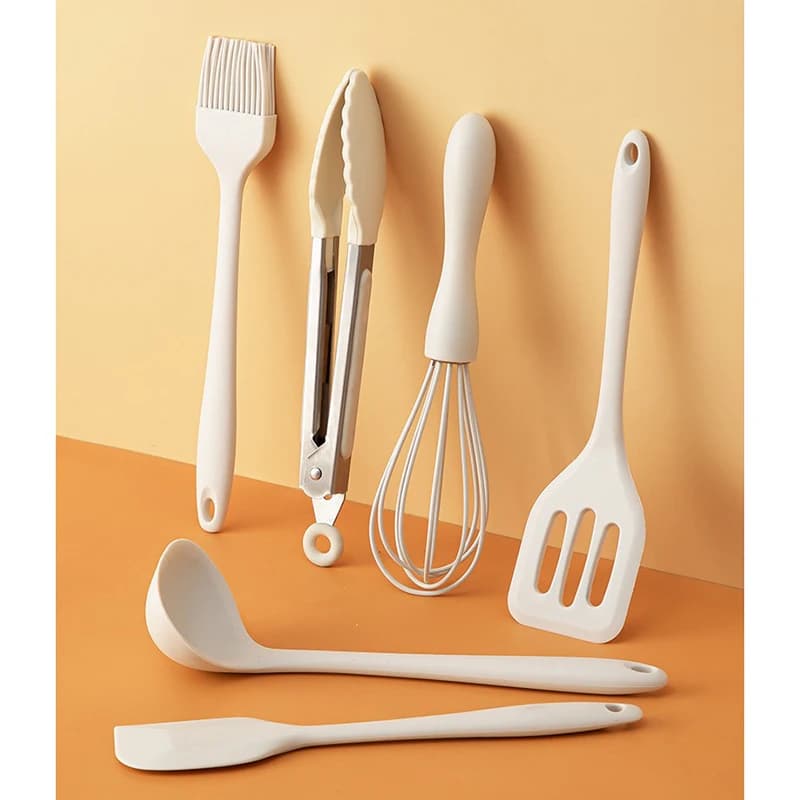 Set di Utensili da Cucina in Silicone per Alimenti, Mini Set Resistente alle Alte Temperature con Spatola, Pennello per Olio, Frusta e Pinza per Alimenti