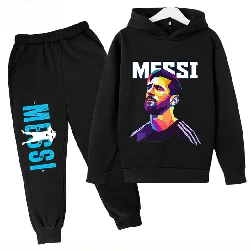 Messi Stampa Set per bambini Felpa sportiva con cappuccio Pantaloni Completo 2 pezzi Set Ragazzi Ragazze Bambino Abbigliamento per bambini Moda casual Autunno Inverno tuta sportiva