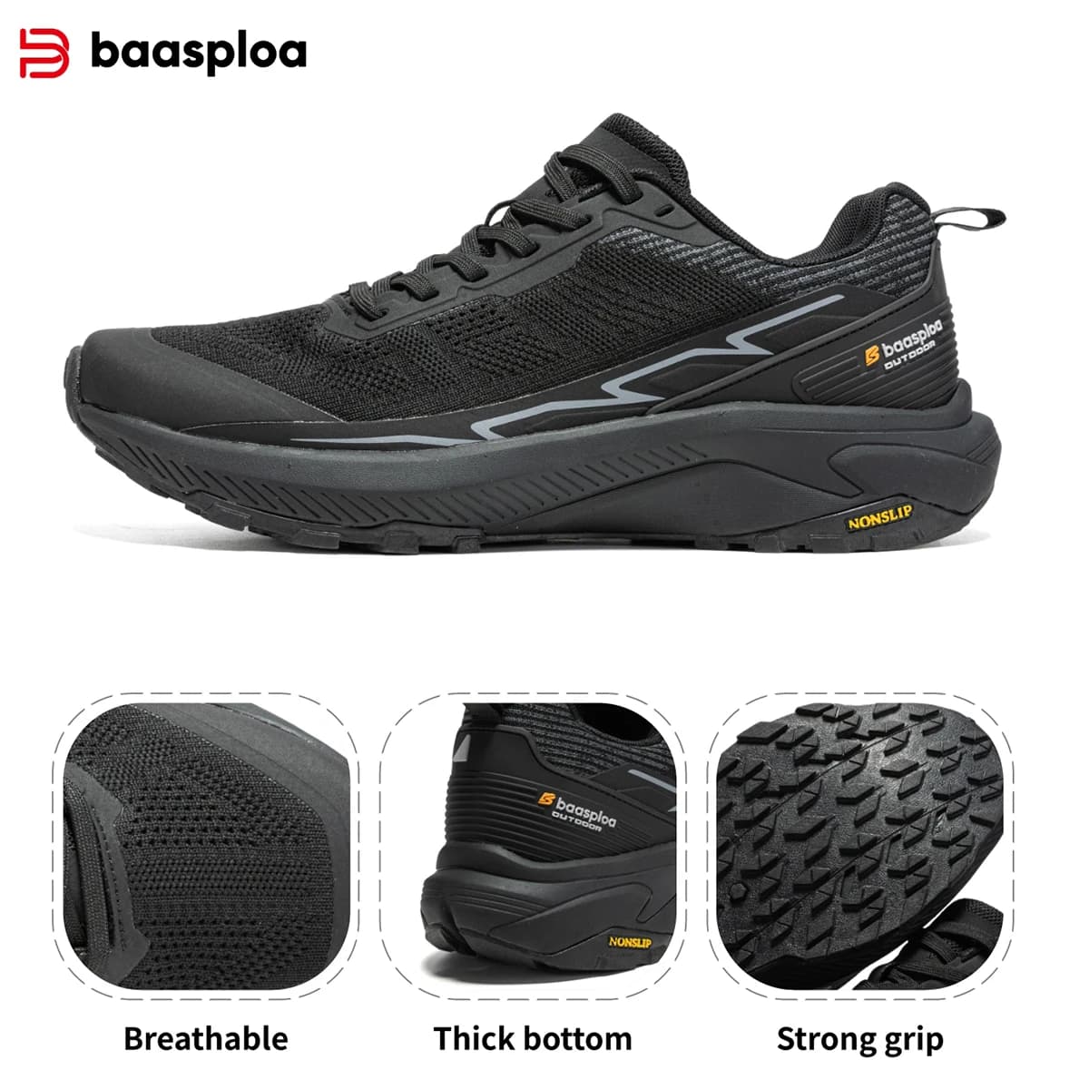 Baasploa Scarpe da Trekking da Uomo, Sneakers Leggere in Rete con Lacci, Scarpe Casual da Esterno Traspiranti, Antiscivolo e Resistenti all'Usura