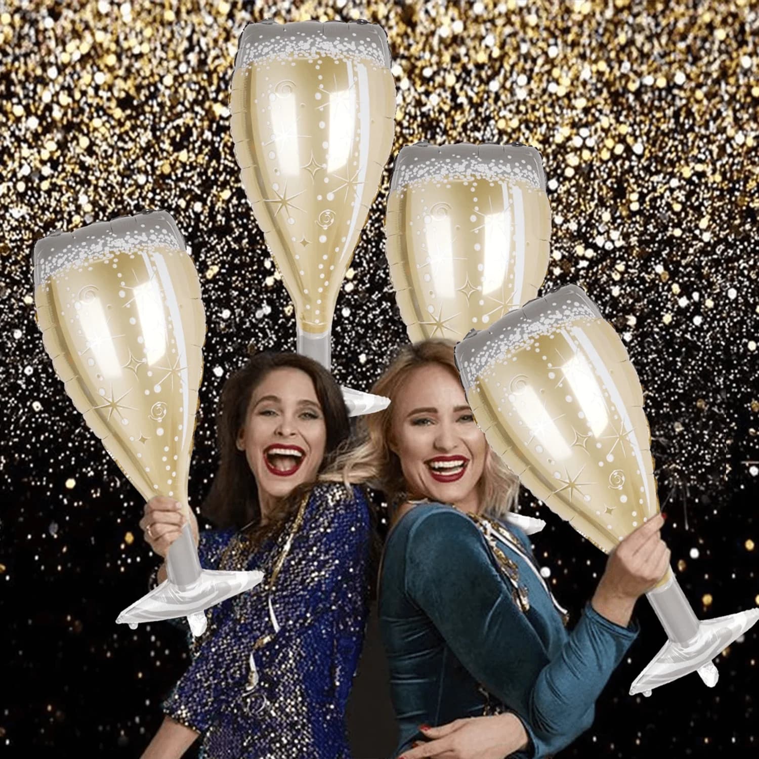 Set di 4 palloncini in vetro da vino champagne dorato, capodanno, San Valentino, decorazione per feste di compleanno, forniture per festival, oggetti di scena per foto