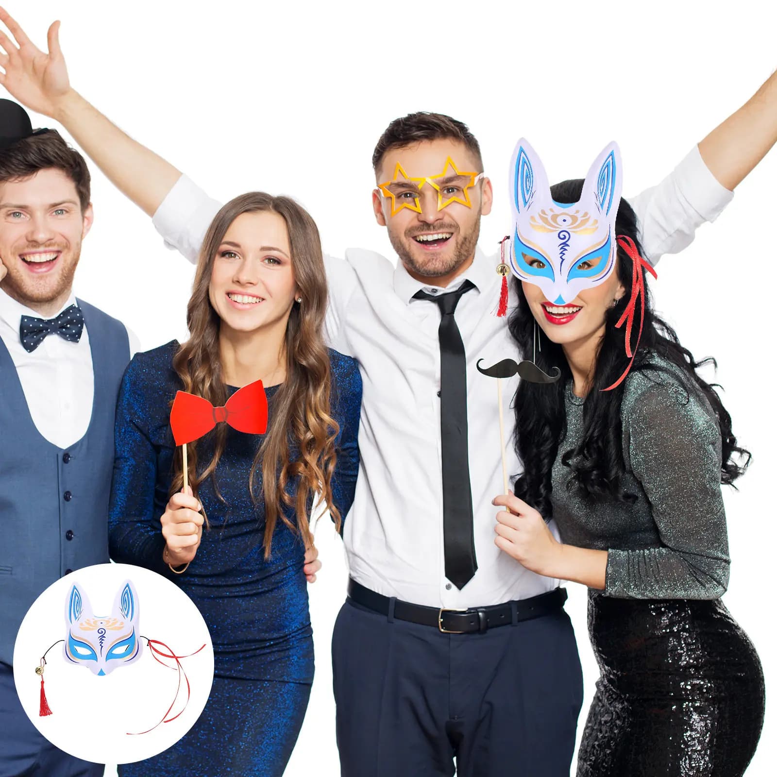 Maschera Decorativa Volpe Mezza Faccia Stile Giapponese Riutilizzabile in Plastica Morbida per Cosplay, Feste, Balli in Maschera, Compleanni e Servizi Fotografici