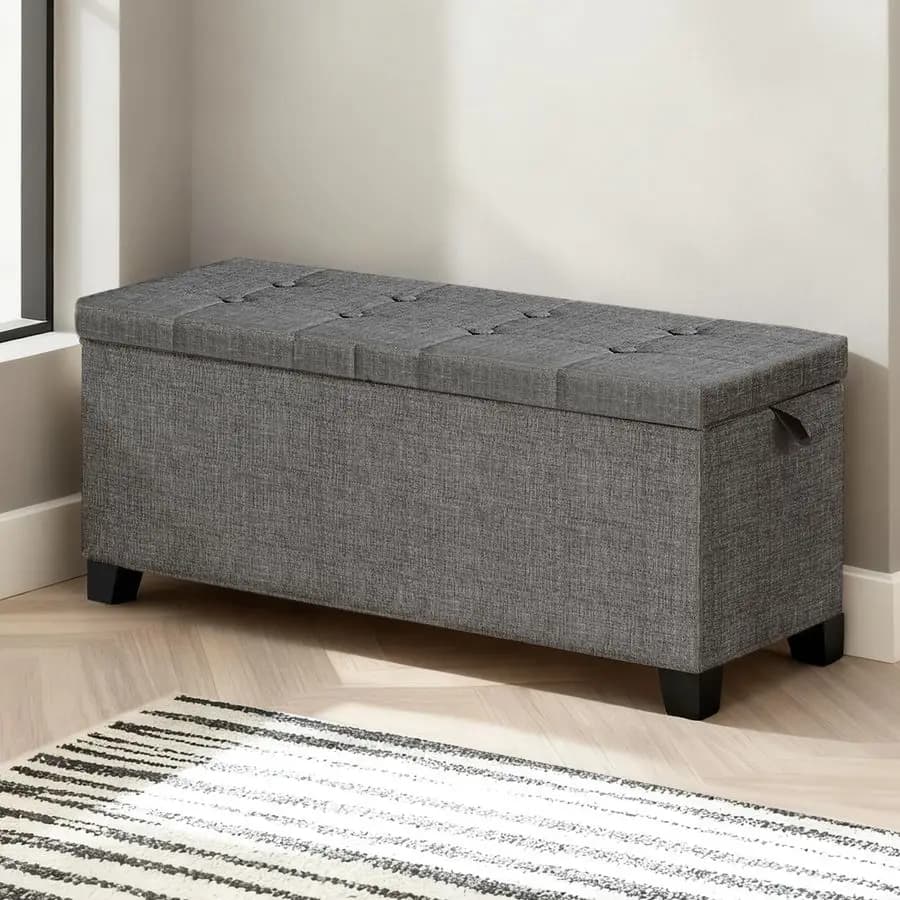 LITZFUR Pouf portaoggetti in metallo, panca fine del letto, poggiapiedi con gambe, poggiapiedi contenitore per camera da letto, ingresso, soggiorno Roo