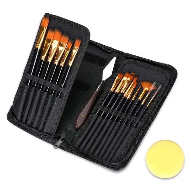 15 Oil Painting Pen Set Black Zipper Canvas Bag Set with Scraper Painting Supplies
