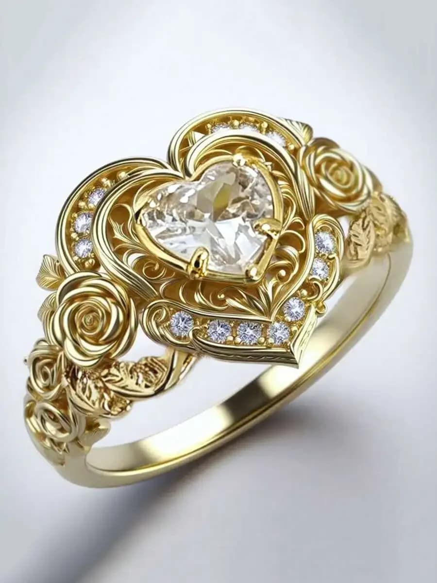 Anello romantico a forma di cuore con zirconi cubici per donna, regalo per San Valentino, anniversario di matrimonio