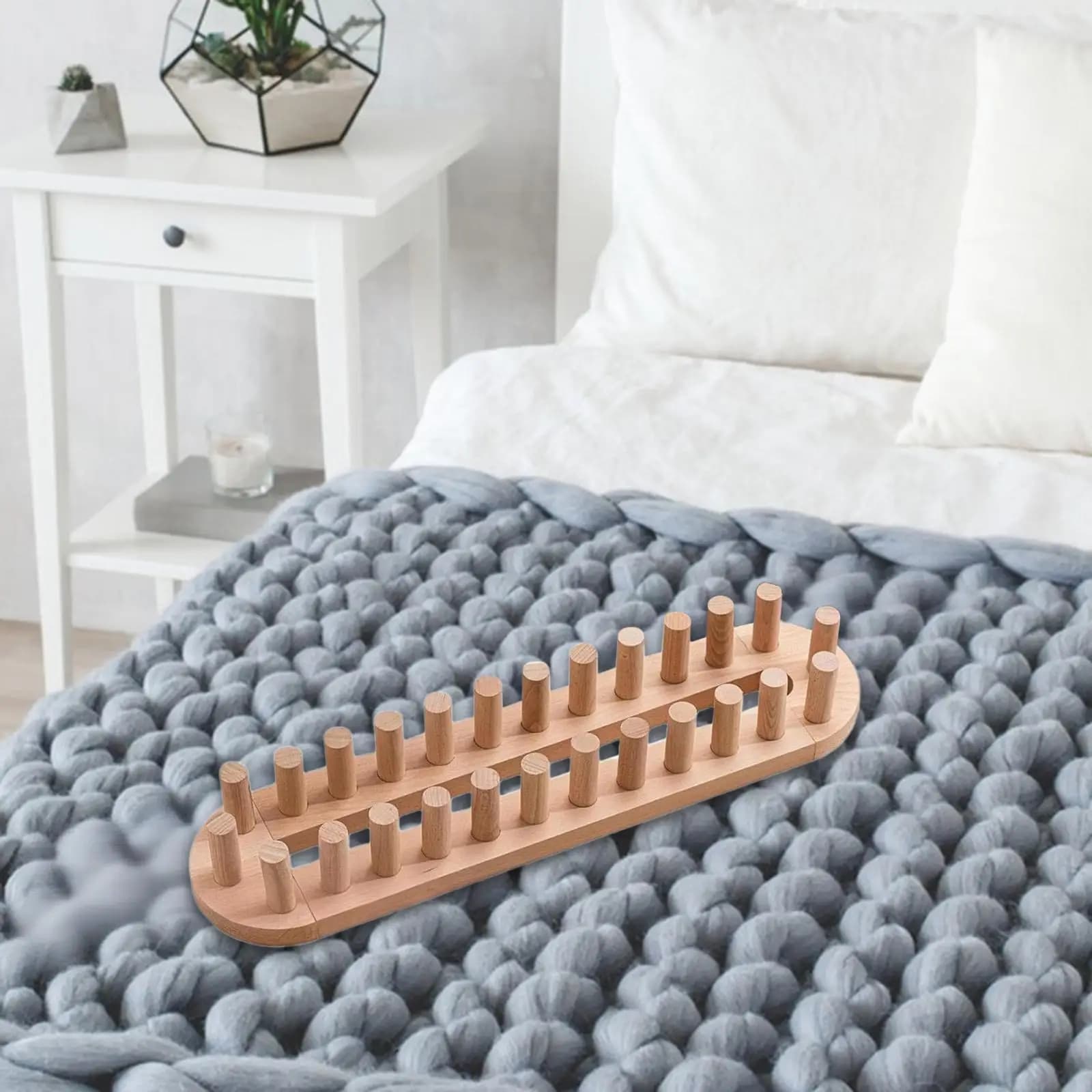Beginner Knitting Loom Wood Frame Adjustable Size for DIY Chunky Blanket Weaving Loom Kit